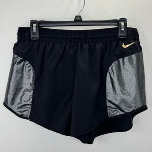 Nike Icon Clash Tempo Luxe Running Shorts L Women Black Silver Built in Brief